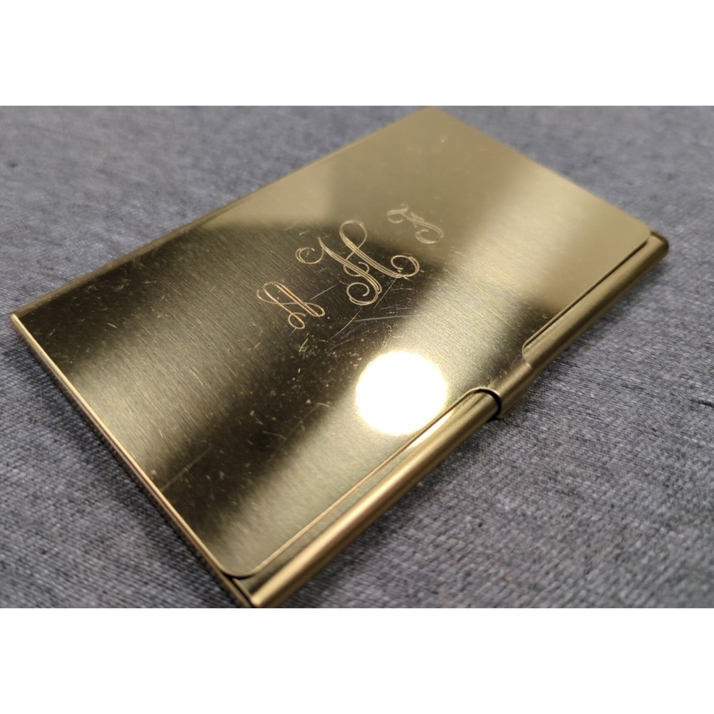 Vintage Goldtone Brass Hinged Pocket Business Card Holder Monogram AFH‎ or AHF